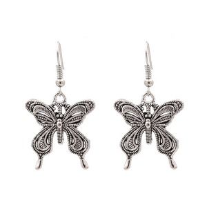 Dainty Silver Detailed Butterfly Drop Earrings
